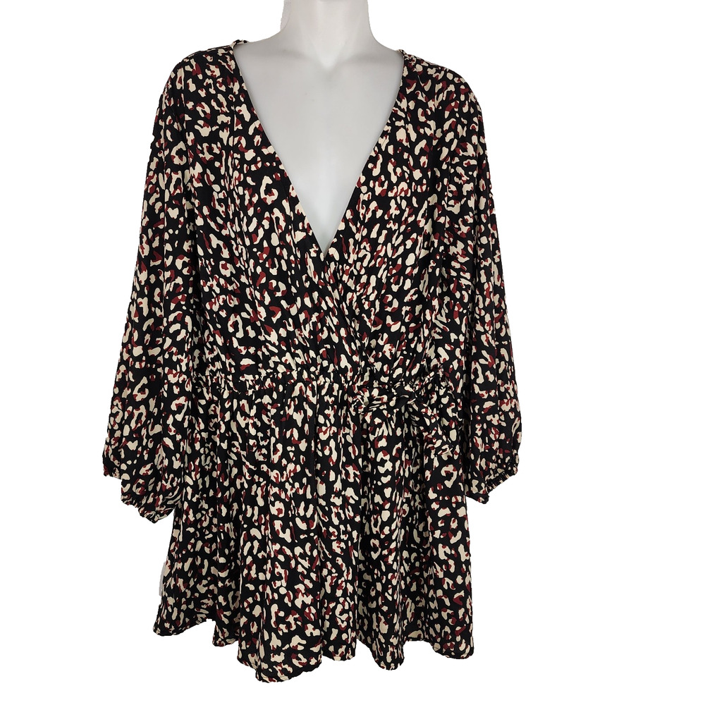 Torrid Womens Surplice Faux Wrap Top 2X Animal Print 3/4 Sleeve Peplum Tie Side
